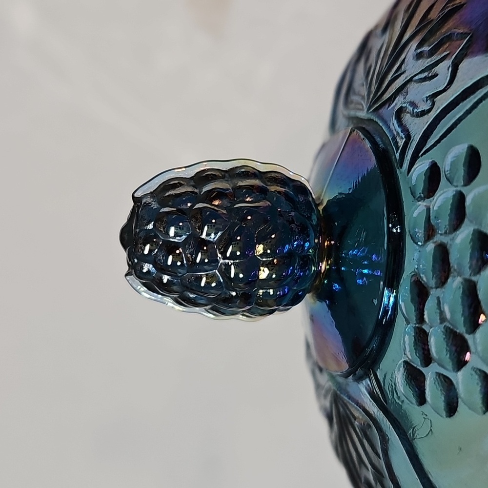 Vintage Indiana Glass Blue Carnival Glass "Harvest Grape" Jar Canister w/ Lid - Picture 14 of 16